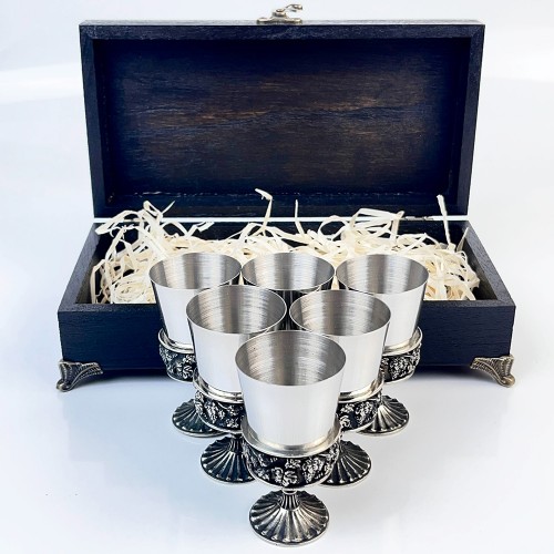 Чарки авторські "Монарх", 6 шт, біла бронза