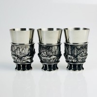 Чарки авторські "Мисливець", 3 шт, біла бронза