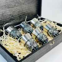 Чарки авторські "Мисливець", 6 шт, біла бронза