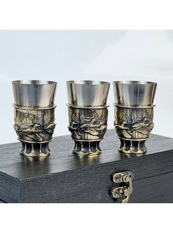 Чарки авторські "Мисливець", 3 шт, латунь