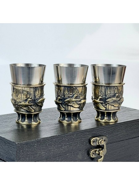 Чарки авторські "Мисливець", 3 шт, латунь