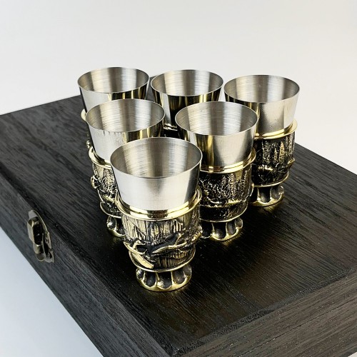 Чарки авторські "Мисливець", 6 шт, латунь
