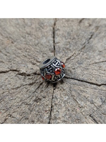 Темлячная бусина (ТБ-106) "Камни" красный, белая бронза