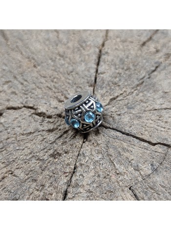 Темлячная бусина (ТБ-106) "Камни" св. голубой, белая бронза