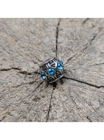 Темлячная бусина (ТБ-106) "Камни" голубой, белая бронза