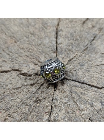 Темлячная бусина (ТБ-106) "Камни" желтый, белая бронза