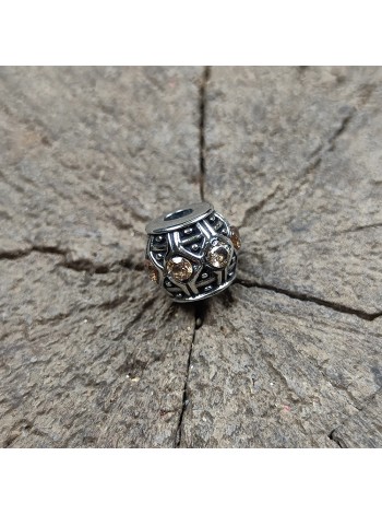 Темлячная бусина (ТБ-106) "Камни" коньячный, белая бронза