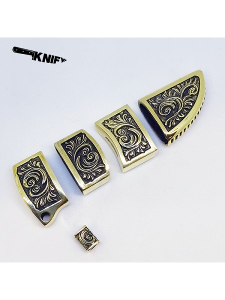 Ножевая пара №108 "Завитки" + ножны + бусина, латунь