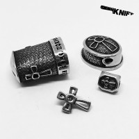 Ножевая пара №72 "Крест" + бусина + накладка, белая бронза