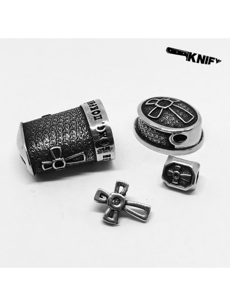 Ножевая пара №72 "Крест" + бусина + накладка, белая бронза