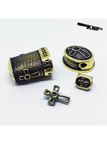 Ножевая пара №72 "Крест" + бусина + накладка, латунь