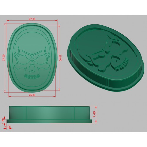 Тыльник (Т-99) "Череп-3", белая бронза