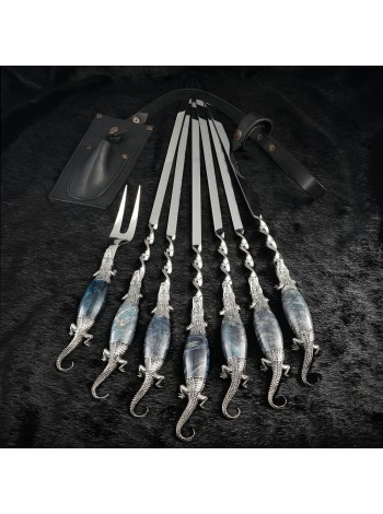 "Крокодили" шампури 6 шт з виделкою, вик. #12, біла бронза