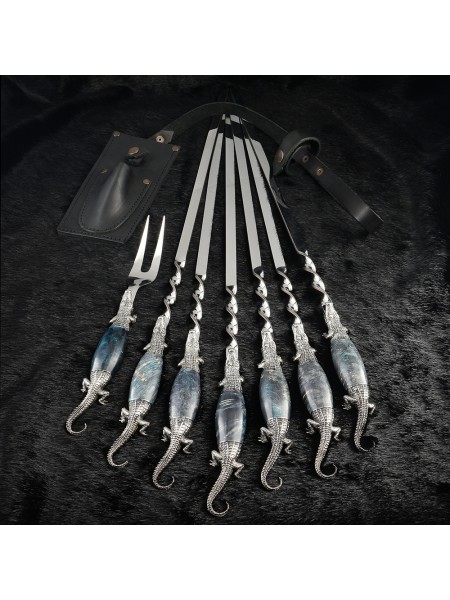 "Крокодили" шампури 6 шт з виделкою, вик. #12, біла бронза