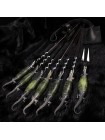 "Крокодили" шампури 6 шт з виделкою, зелений кап, біла бронза
