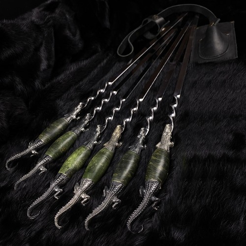 "Крокодили" шампури 6 шт, зелений кап, біла бронза