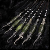 "Крокодили" шампури 6 шт, зелений кап, біла бронза