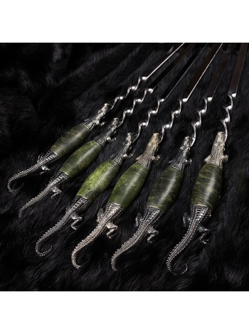 "Крокодили" шампури 6 шт, зелений кап, біла бронза