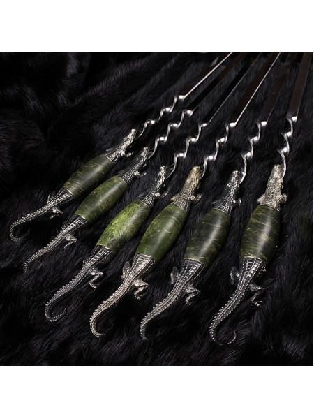 "Крокодили" шампури 6 шт, зелений кап, біла бронза