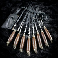 "Кабанчики", шампури + подвійний шампур + вилка у шкіряному сагайдаку.