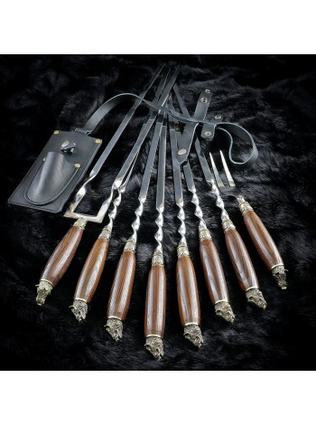 "Кабанчики", шампури + подвійний шампур + вилка у шкіряному сагайдаку.