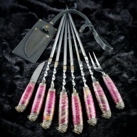 "Квіткове поле" модель №1, шампури з виделкою та ножем дамаск