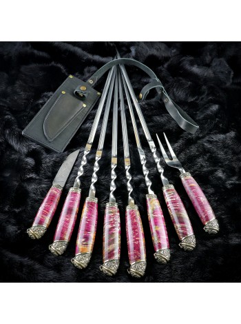 "Квіткове поле" модель №1, шампури з виделкою та ножем дамаск