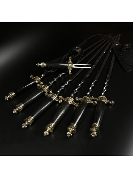 "Патріот" кинжальні, шампури в чохлі з виделкою (дуб, латунь)