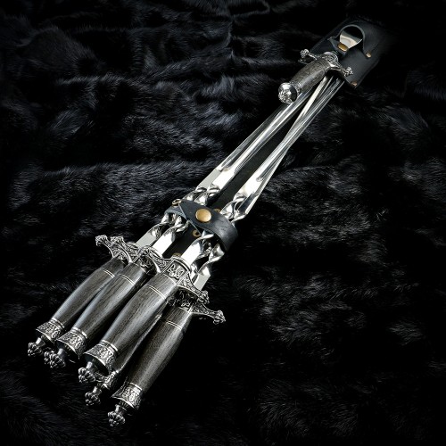 "Патріот" кинжальні, шампури в чохлі з виделкою (дуб, біле)