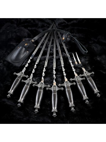 "Патріот" кинжальні, шампури в чохлі з виделкою (дуб, біле)