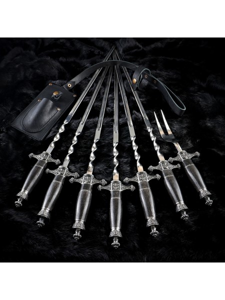 "Патріот" кинжальні, шампури в чохлі з виделкою (дуб, біле)