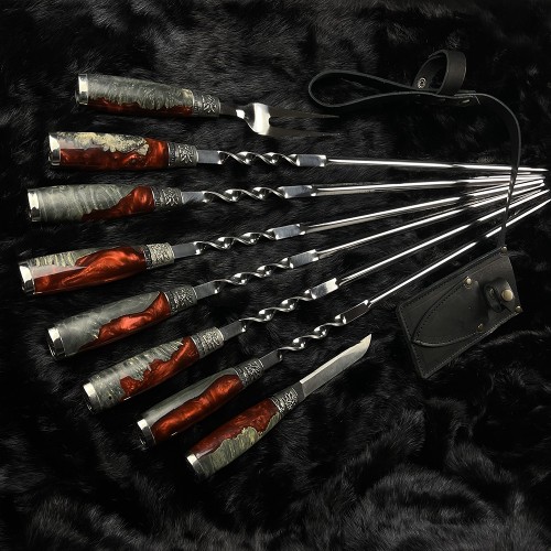 "Патріот" класичні, шампури + виделка + ніж в чохлі (черв./чор.)