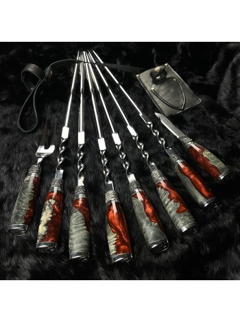 "Патріот" класичні, шампури + виделка + ніж в чохлі (черв./чор.)