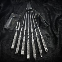 "Преміум", шампури 6 шт, з виделкою в сагайдаку, біла бронза